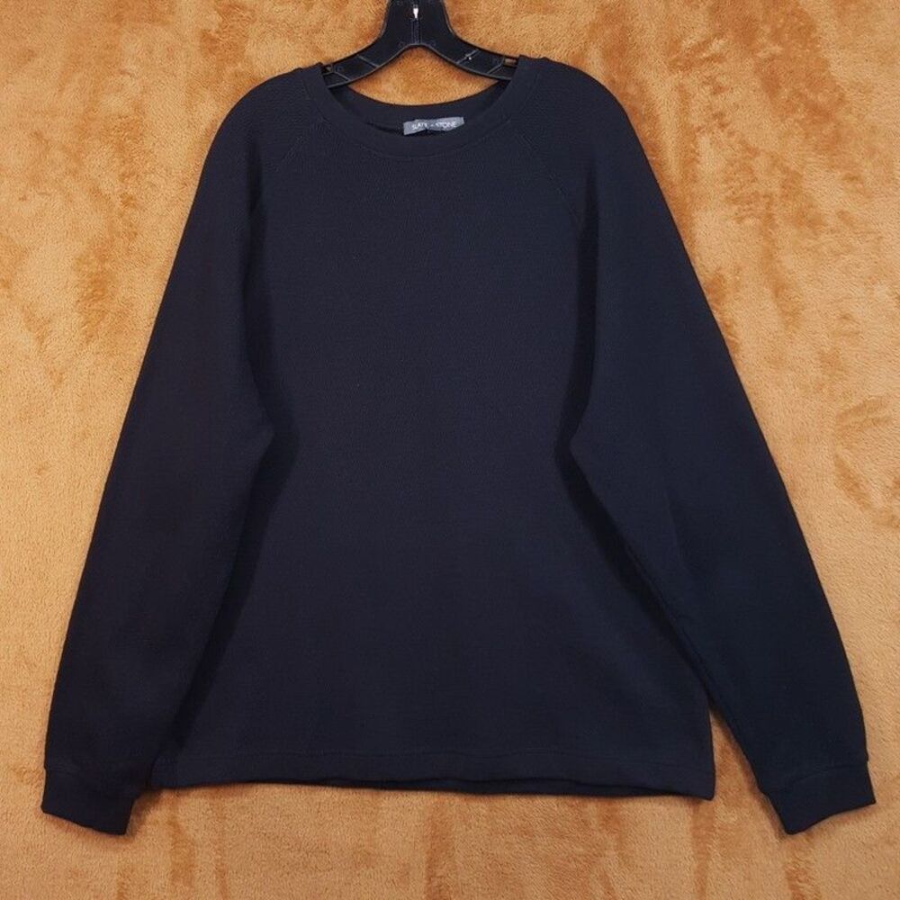SLATE & STONE Sweater Mens Large Black Pullover Crew Raglan 100% Cotton
